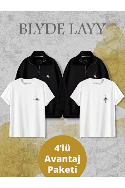 BLYDE LAYY Πακέτο πλεονεκτημάτων 4 τεμαχίων με στάμπα πυξίδας (2 φούτερ, 2 μπ...