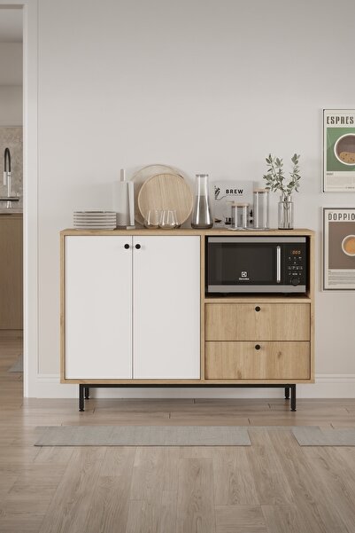 Yurupa Latte Serisi Kahve Köşesi Çok Amaçlı Dolap Mutfak Dolabı Sepet-Beyaz L...