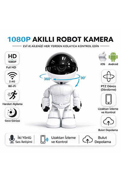 Teknomila 1080p Robot Görünümlü Wifi Ip Güvenlik Kamerası Kablosuz Gece Görüşlü