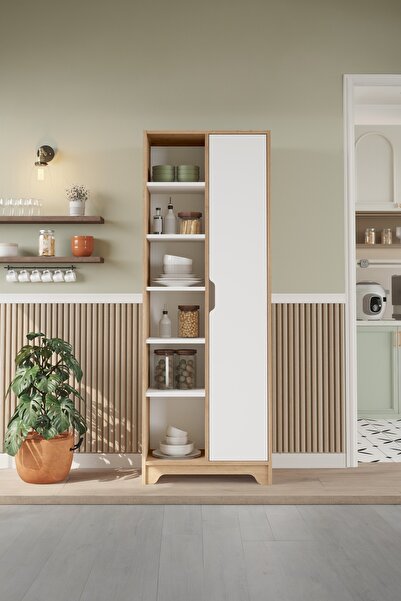 Yurupa Libra Raflı Çok Amaçlı Dolap Tek Kapaklı Kiler ve Mutfak Dolabı Sepet-...