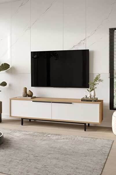 Yurupa Bohem Tv Ünitesi Sehpası Metal Ayaklı 160cm Sepet-Beyaz BOH1-SW