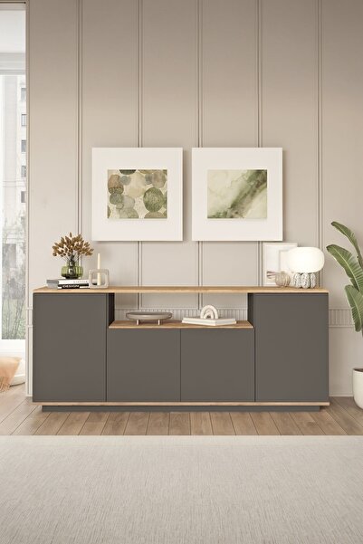 Yurupa Aven Konsol 180cm 4 Kapaklı Raflı Çam-Antrasit AVE15-AA