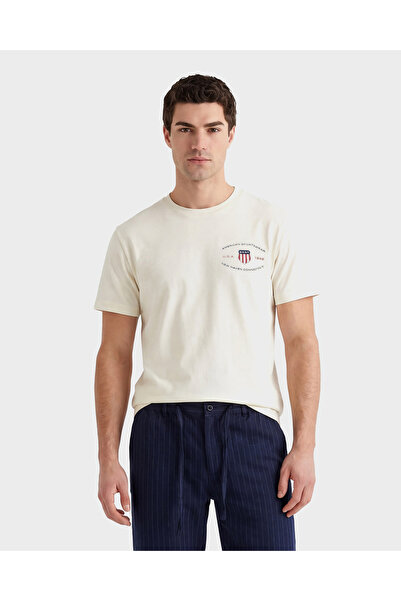 Gant Erkek Krem Bisiklet Yaka Regular Fit Logolu T-Shirt