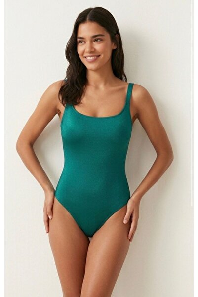 Laura Baresse Μαγιό Rafi με τετράγωνο γιακά πράσινο