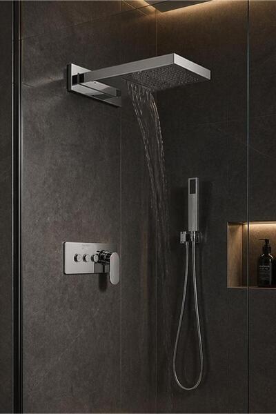 Mistillo Ankastre Duş Seti 550x220 mm Şelale&Yağmur Panel 3 Yönlü Butonlu SUS...