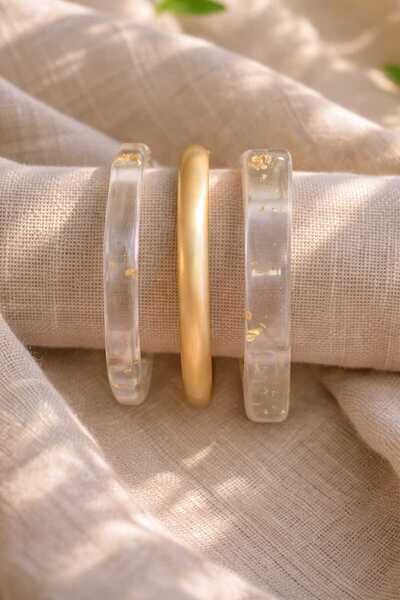 Mope Accessories Yaz Koleksiyonu 3'lü Bangle Bileklik Seti Şeffaf ve Gold Det...