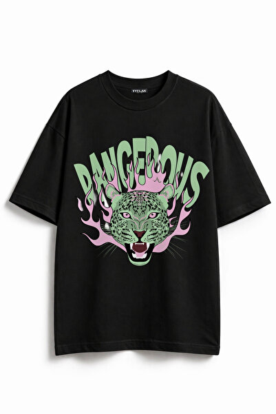 Vatkalimon Unisex 100% οργανικό βαμβάκι Oversize μαύρο μπλουζάκι με στρογγυλή...