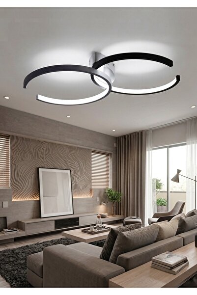 Lzy Avize Store Chronos Siyah Modern Plafonyer LED Avize 3 Renk | Salon, Mutf...