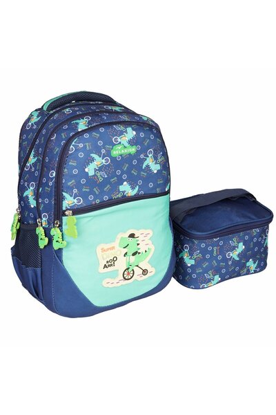 Relaxion Green Dinosaur δημοτικό σχολείο Τσάντα με τσάντα μεσημεριανού γεύματ...