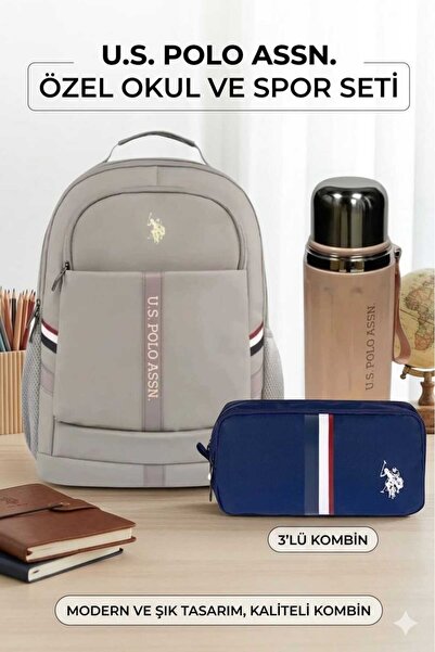 U.S. Polo Assn. Okul Sırt Çantası , Kalem Çantası , Çelik Matara 600 Ml Premi...