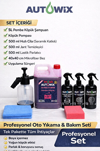 İNNOWİX Oto Bakım Seti - Dış Yıkama Seti 7’li – Köpük Pompası + 5L Pembe Köpü...