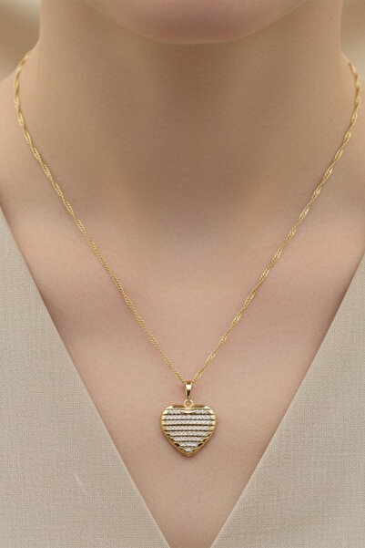 XUPING JEWELRY Stil Incisi/Xupıng Jewelry 14 Ayar Altın Kaplama Kalp Zirkon T...