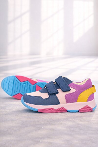 Rakerplus Genuine Leather Navy Blue Pink Kids Sneakers Sports Shoes