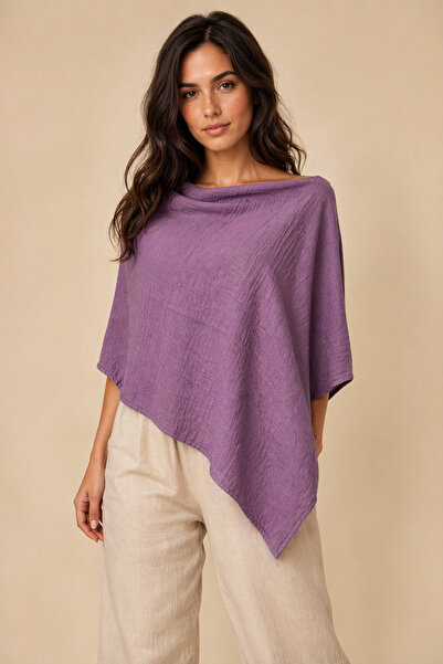 Sebir Moda Ασύμμετρο λινό πόντσο