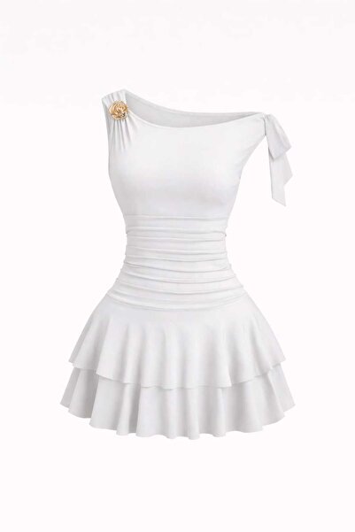 Bracha Μίνι φόρεμα με ροζ λεπτομέρεια και ντραπέ στο χαμηλό μέρος του μανικιού