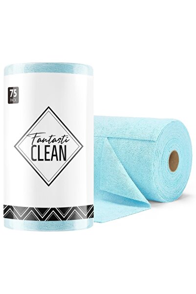 FantastiCLEAN Çok Amaçlı Rulo Mikrofiber Temizlik Bezi 30x30 75 Yapraklı Mavi