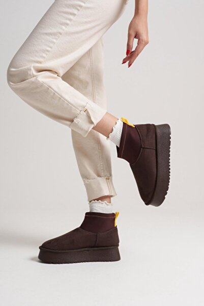 TRENDELLA Γυναικείες μπότες Bitter Brown Winter με επένδυση από γούνα με χοντ...