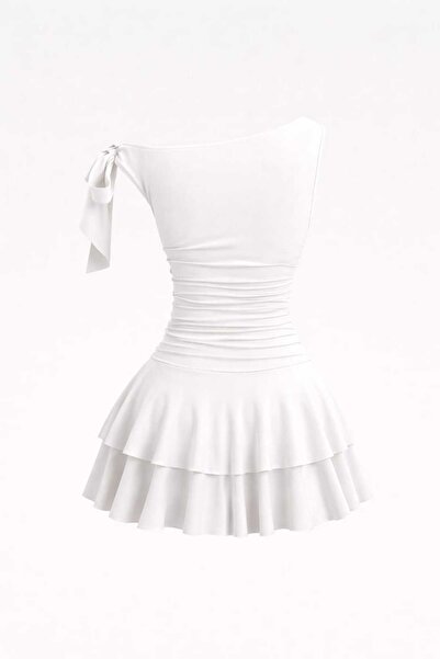 Bracha Low Sleeve Draped Rose Detailed Flounce Mini Dress