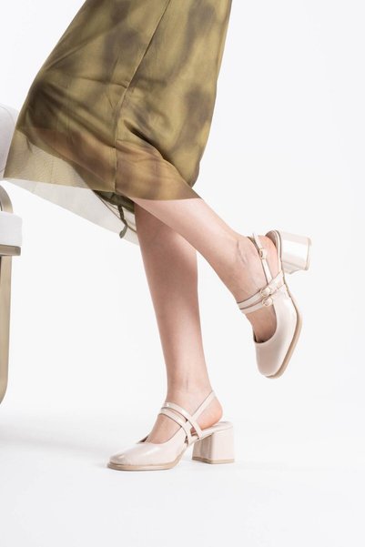 TRENDELLA Faye Beige Patent Leather Women's Heeled Shoes