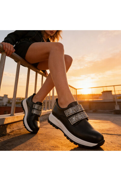 Tmall Pantofi sport damă, din piele ecologică, cu cataramă, P1232, negri