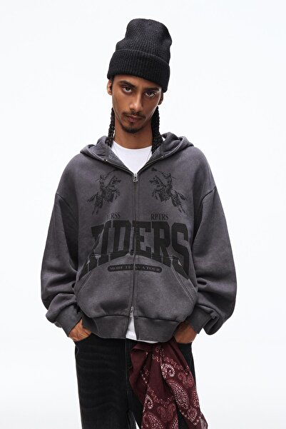 Bershka Fermuarlı boxy fit baskılı ceket