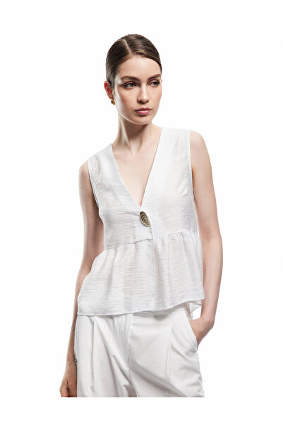 Koton X Melis Ağazat - Αμάνικη μπλούζα Peplum με λεπτομέρεια αξεσουάρ με κοχύλι