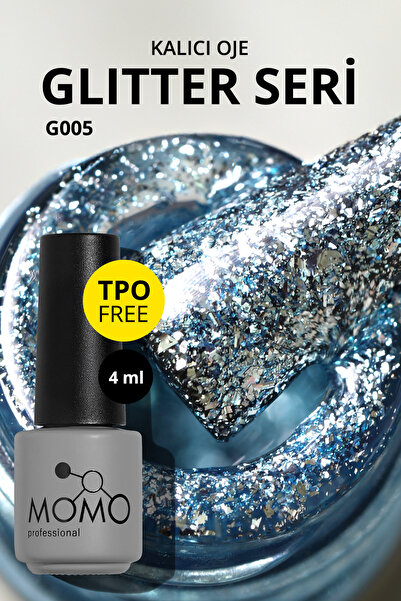 MOMO professional Glitter Kalıcı Oje G005, Yoğun Gümüş Parıltılı Turkuaz, 4 ml