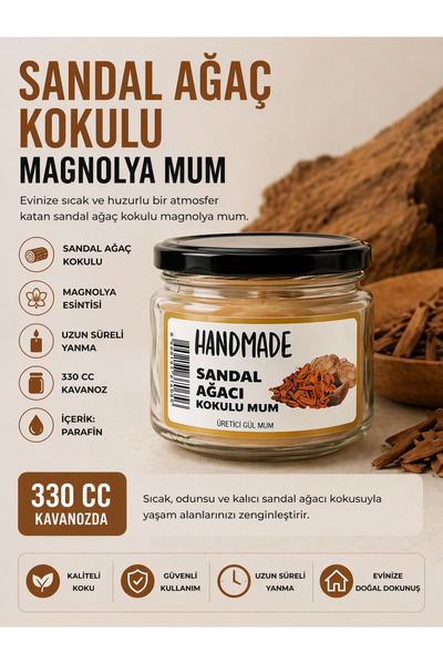 Gül Mum MAGANOLYA MUM SANDAL AĞAÇ KOKULU