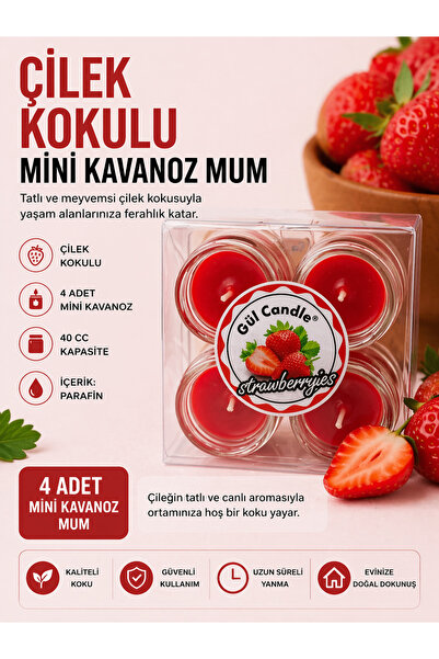 Gül Mum 4 LÜ KAVANOZ MUM ÇİLEK KOKULU