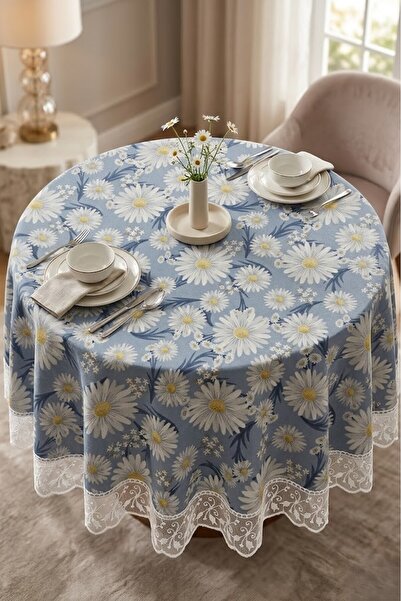Rona Home Στρογγυλό τραπεζομάντιλο με σχέδιο μαργαρίτας |   Δαντελωτό τελείωμ...