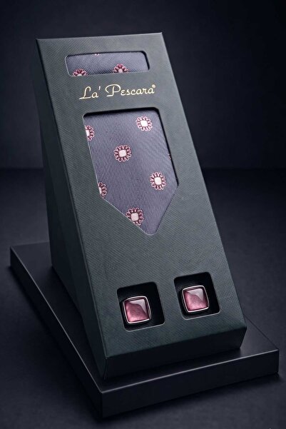 Kravatkolik Σετ δώρου με γκρι μαντήλι και καφέ μανίκια μοντέλο OS565