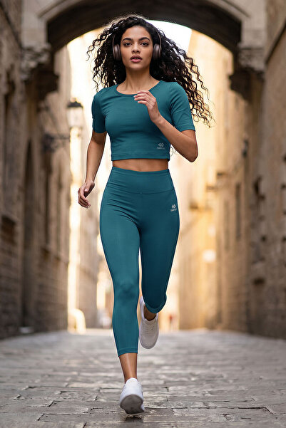 TOMMY LIFE Forest Green Slim Fit Capri και Crop T-Shirt - Ψηλόμεσο γυναικείο ...