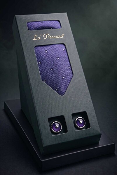 Kravatkolik Σετ δώρου με μωβ γραβάτα και μαντήλι - Μανικετόκουμπα, OS566