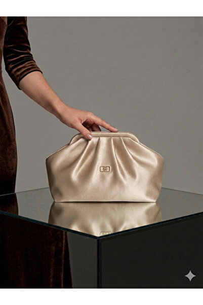 mossi Γυναικείο χρώμα δέρματος/μπεζ σατέν ψεύτικο δερμάτινο λουράκι Clutch κα...