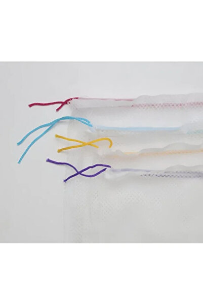 MorBebe 4 Adet Ultra Lüx Çamaşır Yıkama Filesi Renkli Ipli 40x60 Cm Büyük Boy