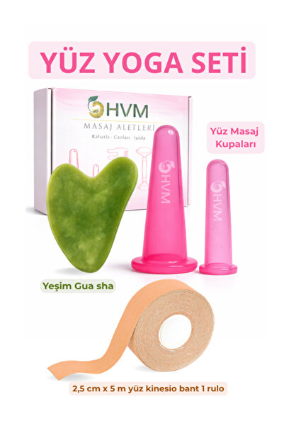 HVM Yüz Yoga Seti 4 Parça, Silikon Masaj Kupası, Kinesiology Face Tape ve Yeş...
