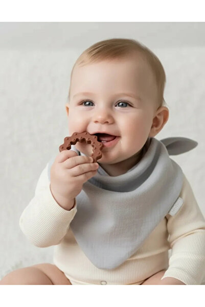 Babyjem Muslin Baby Bib with Silicone Teether Gray