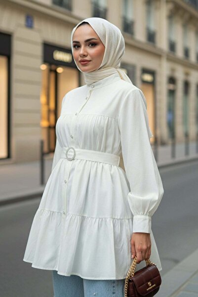 Salih Çelebi Πολυεπίπεδο λινό τουνίκ 2369 - ΚΡΕΜ