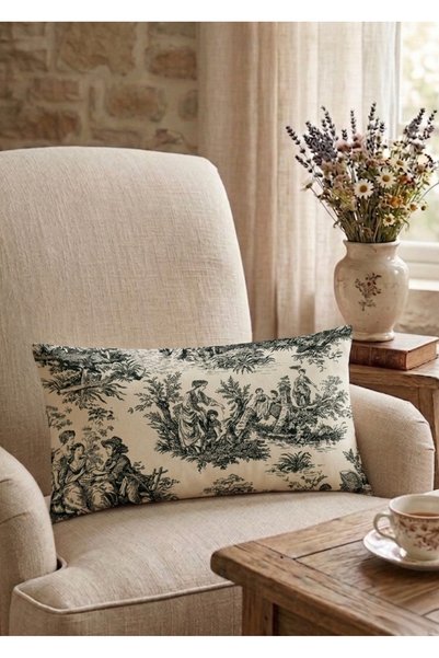 shopshop ss Ecru Black Single 30X50 cm Rectangular French Country Rustic Vintage Decorative 1 Piece Pillow Cushion Cover