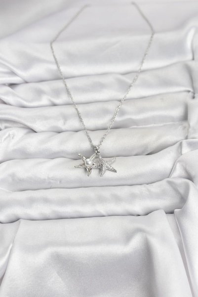 Generic Brand 316L Steel Chain Silver Color Sea Star Model Zircon Stone Women's Necklace