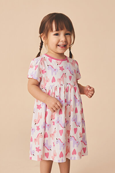 Lilabio Κοριτσίστικο φόρεμα με κοντό μανίκι από 100% βαμβακερό λαιμόκοψη