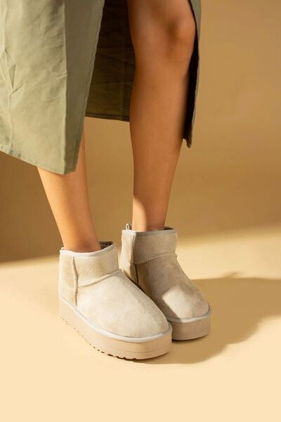 Victoria Shoes Μπεζ Suede Ultra Mini Boots - Γυναικεία Παπούτσια με Μαλλιά Εσ...