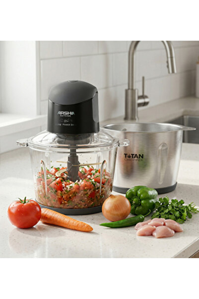Arshia Electric Chopper 3L 800W with 2 Bowls & 9 Titanium Blades - Black
