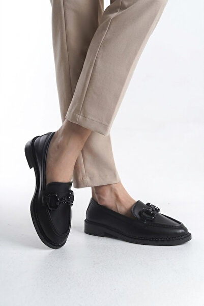 saramary Women's Black Loafer Moccasin Black Large Buckle Comfortable and Sty...