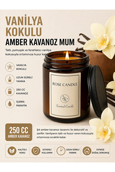 Gül Mum AMBER KAVANOZ MUM VANİLYA KOKULU