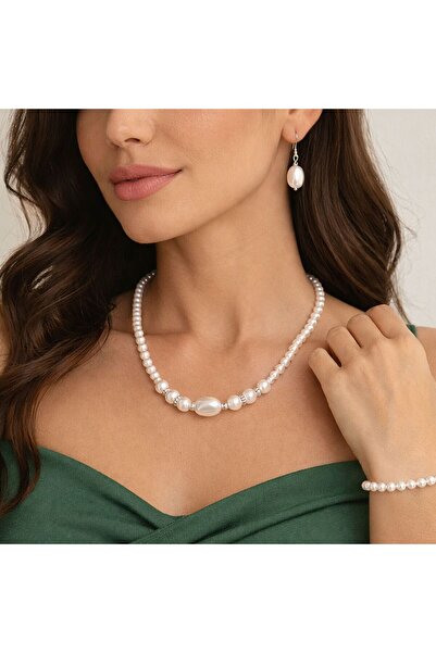 LeylanTakı Women's Pearl Necklace, Bracelet and Earring Set Handmade Jewelry ...