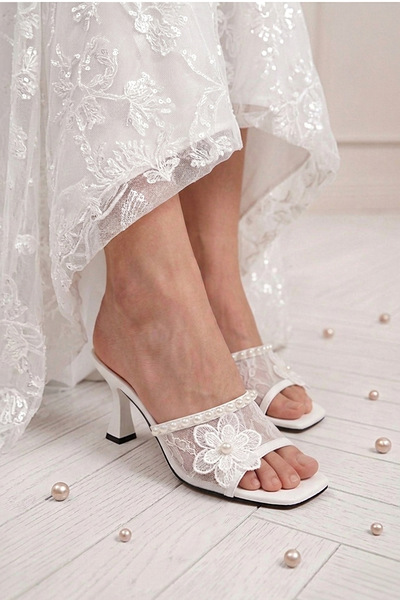 Modavien Γυναικείες λευκές νυφικές παντόφλες 7 εκ.