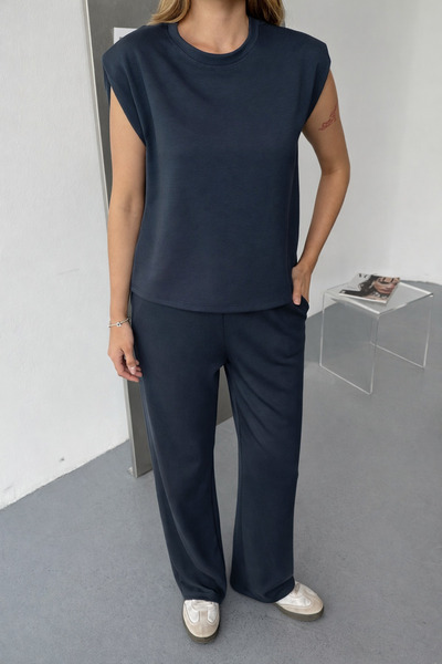 İLKCET MODA Modal Fabric Anthracite Shoulder Pad Piece Top and Bottom Set