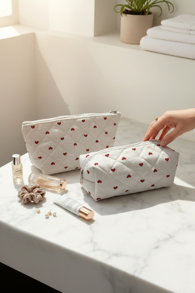 KAFFAA Οργανωτής τσάντας μακιγιάζ 2 τεμαχίων με σχέδιο καρδιάς