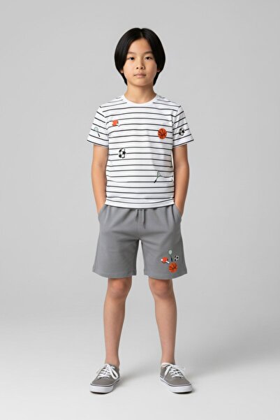 ALG Boys' Shorts Suit with Elastic Waist and Lace-Up Closure, Embroidered (On...